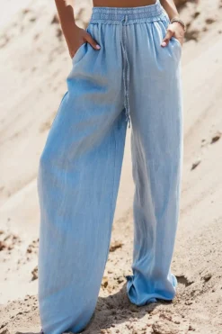 Online Dear-Lover Drawstring High Waist Wide Leg Denim Pants Myosotis
