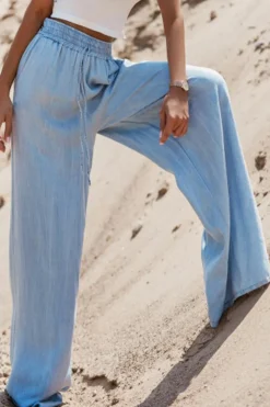 Online Dear-Lover Drawstring High Waist Wide Leg Denim Pants Myosotis