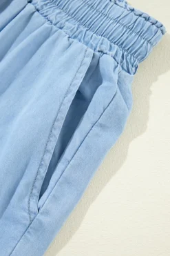 Online Dear-Lover Drawstring High Waist Wide Leg Denim Pants Myosotis