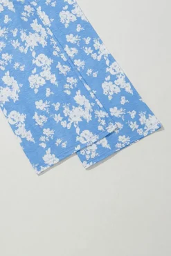 Fashion Dear-Lover Floral Print Half Button Wide Leg Relaxed Sleeveless Jumpsuit Myosotis
