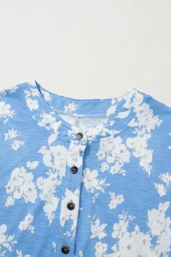 Fashion Dear-Lover Floral Print Half Button Wide Leg Relaxed Sleeveless Jumpsuit Myosotis