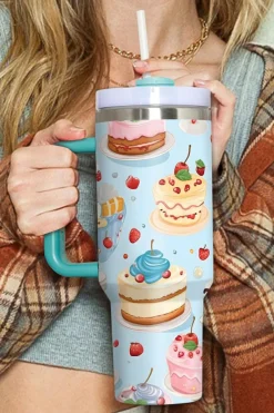 Best Dear-Lover Fruit Cake Pattern Vacuum Cup with Handle 40oz Myosotis