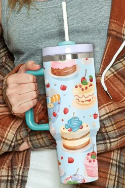Best Dear-Lover Fruit Cake Pattern Vacuum Cup with Handle 40oz Myosotis
