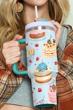 Best Dear-Lover Fruit Cake Pattern Vacuum Cup with Handle 40oz Myosotis