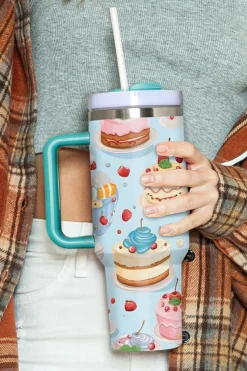 Best Dear-Lover Fruit Cake Pattern Vacuum Cup with Handle 40oz Myosotis