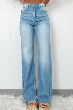 Hot Dear-Lover High Rise Shift Slit Leg Straight Jeans Myosotis