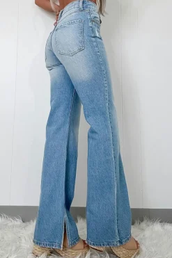 Hot Dear-Lover High Rise Shift Slit Leg Straight Jeans Myosotis