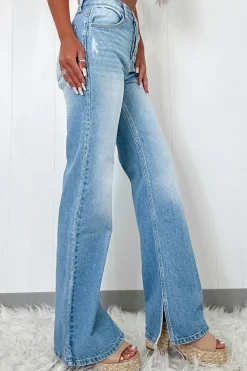 Hot Dear-Lover High Rise Shift Slit Leg Straight Jeans Myosotis