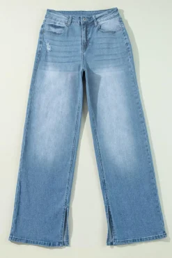 Hot Dear-Lover High Rise Shift Slit Leg Straight Jeans Myosotis