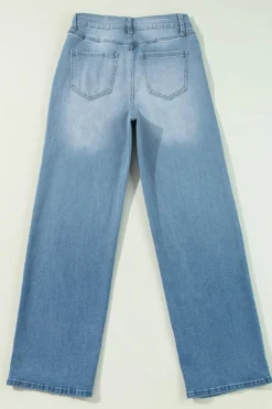 Hot Dear-Lover High Rise Shift Slit Leg Straight Jeans Myosotis