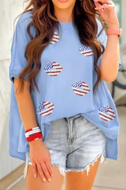 Outlet Dear-Lover Kiss American Flag Sequin Lip Graphic Oversize T Shirt Myosotis