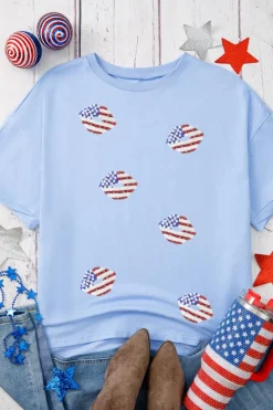 Outlet Dear-Lover Kiss American Flag Sequin Lip Graphic Oversize T Shirt Myosotis