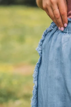 Fashion Dear-Lover Light Wash Raw Hem Ruffled Wide Leg Jeans Myosotis