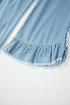 Fashion Dear-Lover Light Wash Raw Hem Ruffled Wide Leg Jeans Myosotis