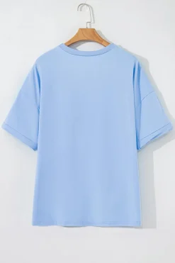 Clearance Dear-Lover Loose Half Sleeve Hi Low Hem T Shirt Myosotis