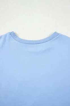 Clearance Dear-Lover Loose Half Sleeve Hi Low Hem T Shirt Myosotis