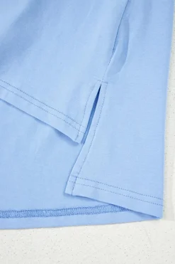 Clearance Dear-Lover Loose Half Sleeve Hi Low Hem T Shirt Myosotis