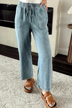 Outlet Dear-Lover Mineral Wash Drawstring Waist Loose Straight Denim Pants Myosotis