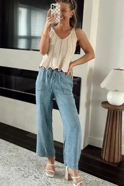Outlet Dear-Lover Mineral Wash Drawstring Waist Loose Straight Denim Pants Myosotis