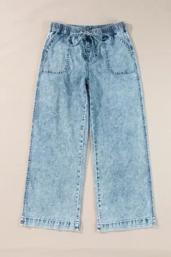 Outlet Dear-Lover Mineral Wash Drawstring Waist Loose Straight Denim Pants Myosotis