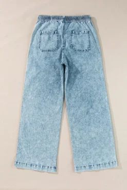 Outlet Dear-Lover Mineral Wash Drawstring Waist Loose Straight Denim Pants Myosotis