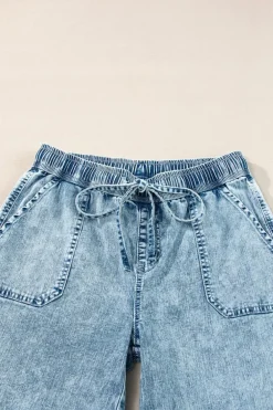 Outlet Dear-Lover Mineral Wash Drawstring Waist Loose Straight Denim Pants Myosotis