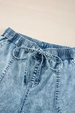 Outlet Dear-Lover Mineral Wash Drawstring Waist Loose Straight Denim Pants Myosotis
