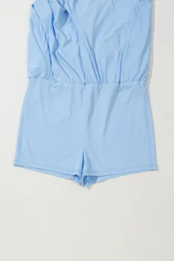 Clearance Dear-Lover Plain Sleeveless Loop Drawstring Cinched Waist Romper Myosotis