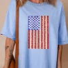 Sale Dear-Lover Sequined American Flag Dropped Shoulder T Shirt Myosotis