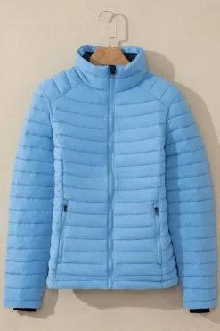 Online Dear-Lover Solid Color Quilted Zip-up Puffer Jacket Myosotis