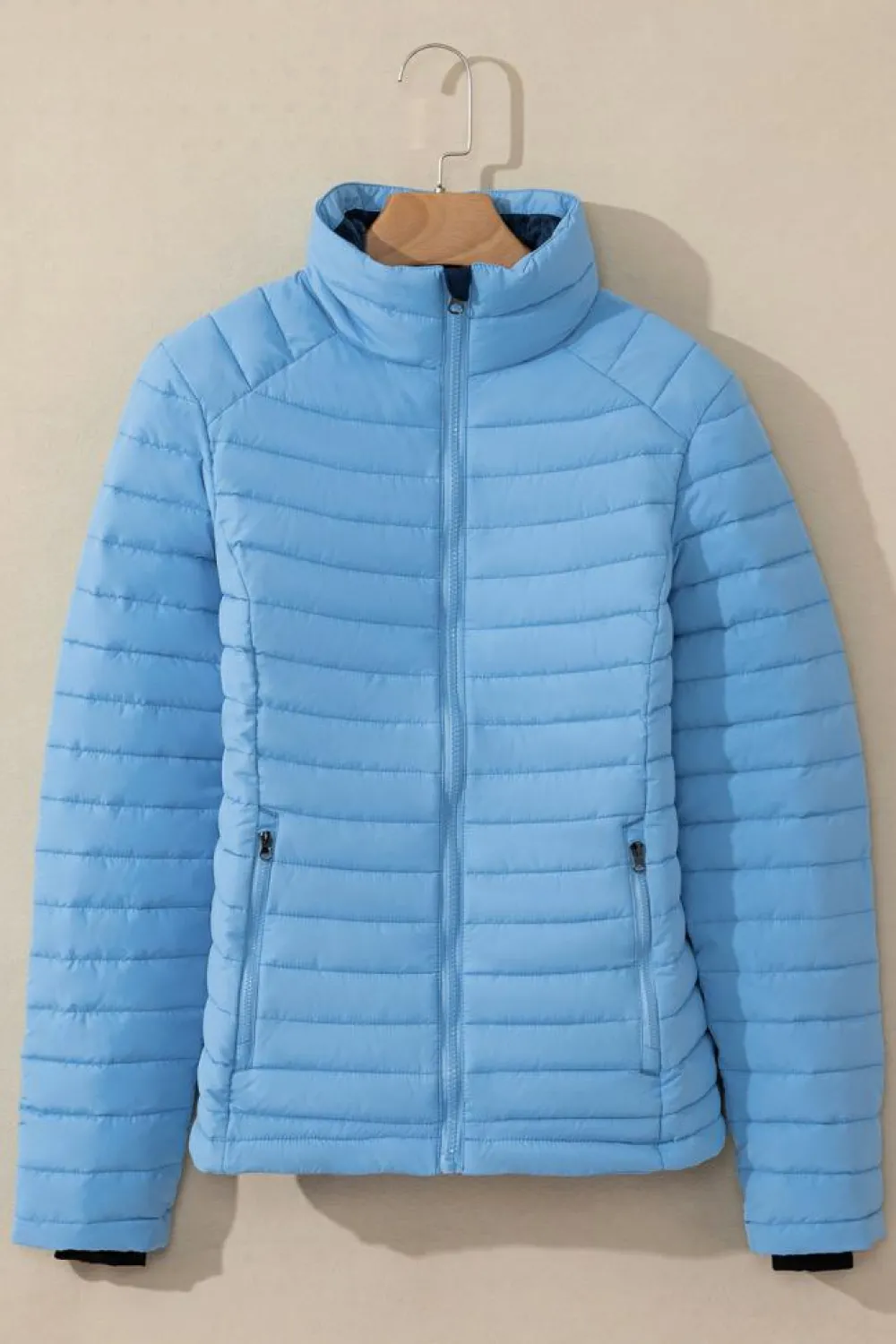 Online Dear-Lover Solid Color Quilted Zip-up Puffer Jacket Myosotis