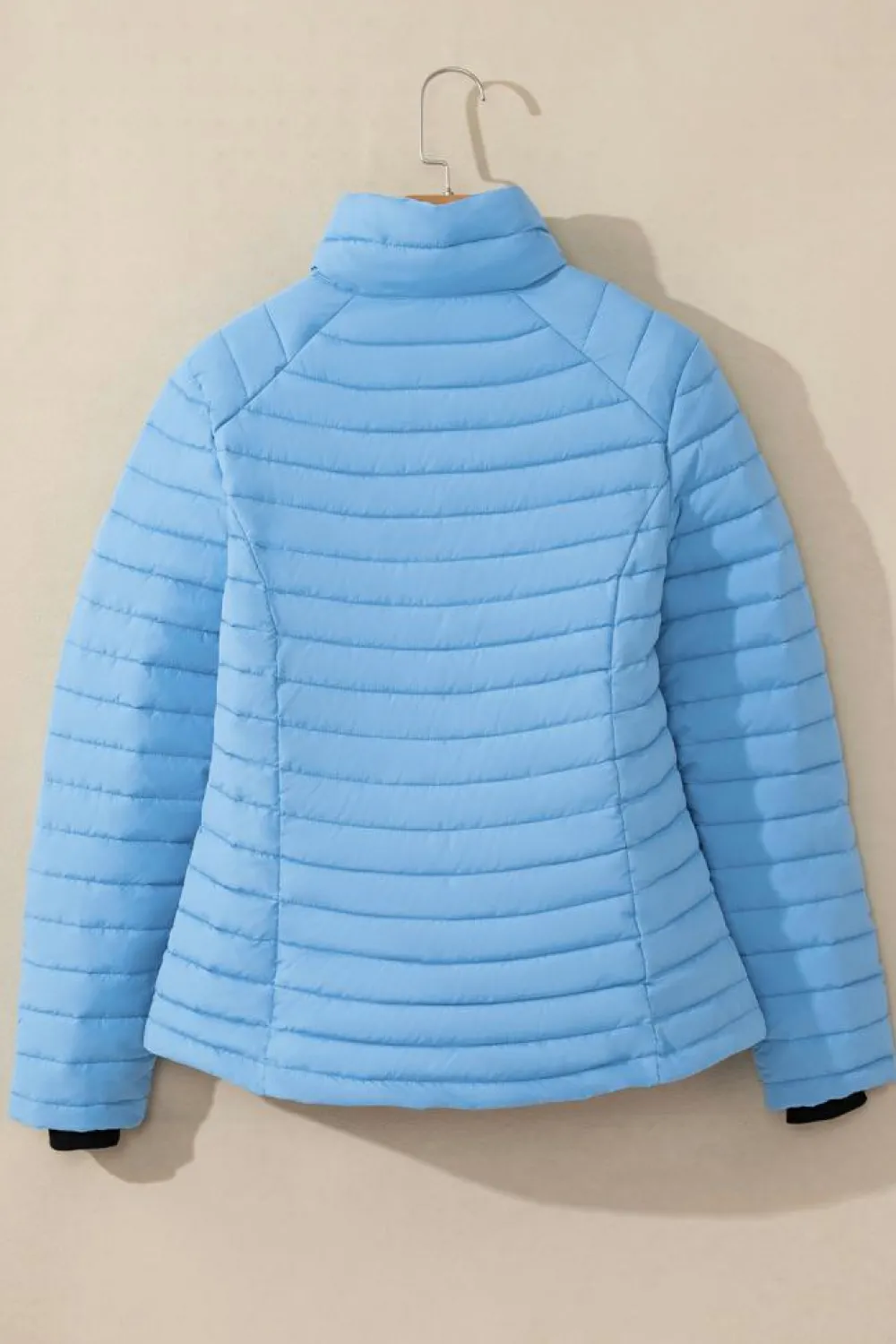 Online Dear-Lover Solid Color Quilted Zip-up Puffer Jacket Myosotis