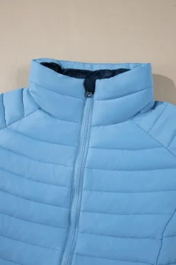 Online Dear-Lover Solid Color Quilted Zip-up Puffer Jacket Myosotis