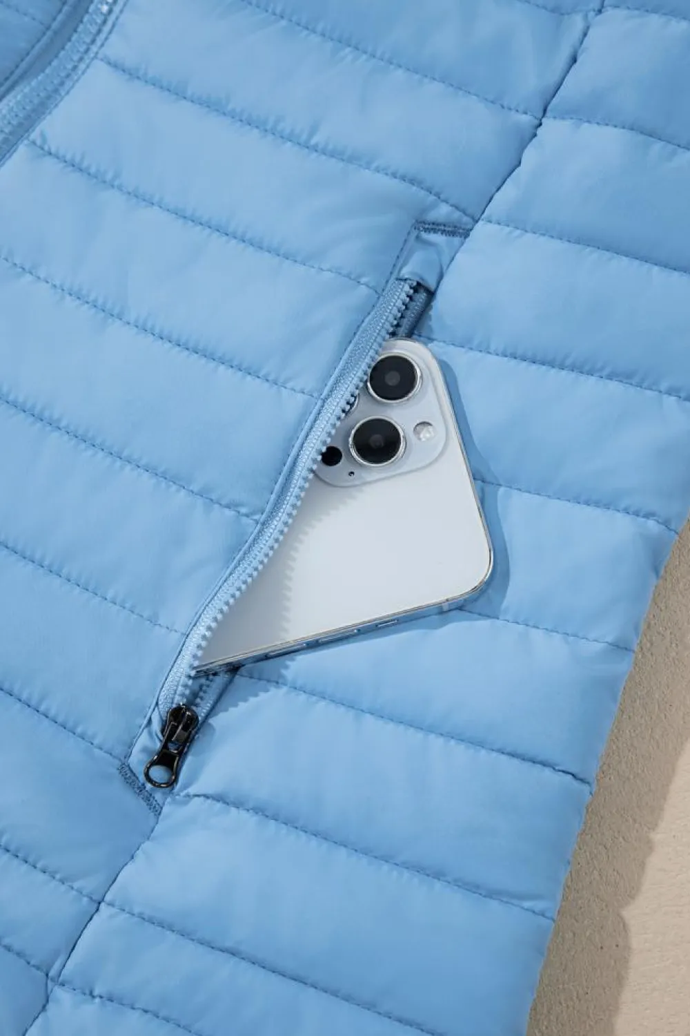 Online Dear-Lover Solid Color Quilted Zip-up Puffer Jacket Myosotis