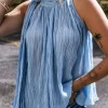 Best Dear-Lover Textured Pleated Tied Mock Neck  Flowy Tank Top Myosotis