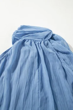 Best Dear-Lover Textured Pleated Tied Mock Neck  Flowy Tank Top Myosotis
