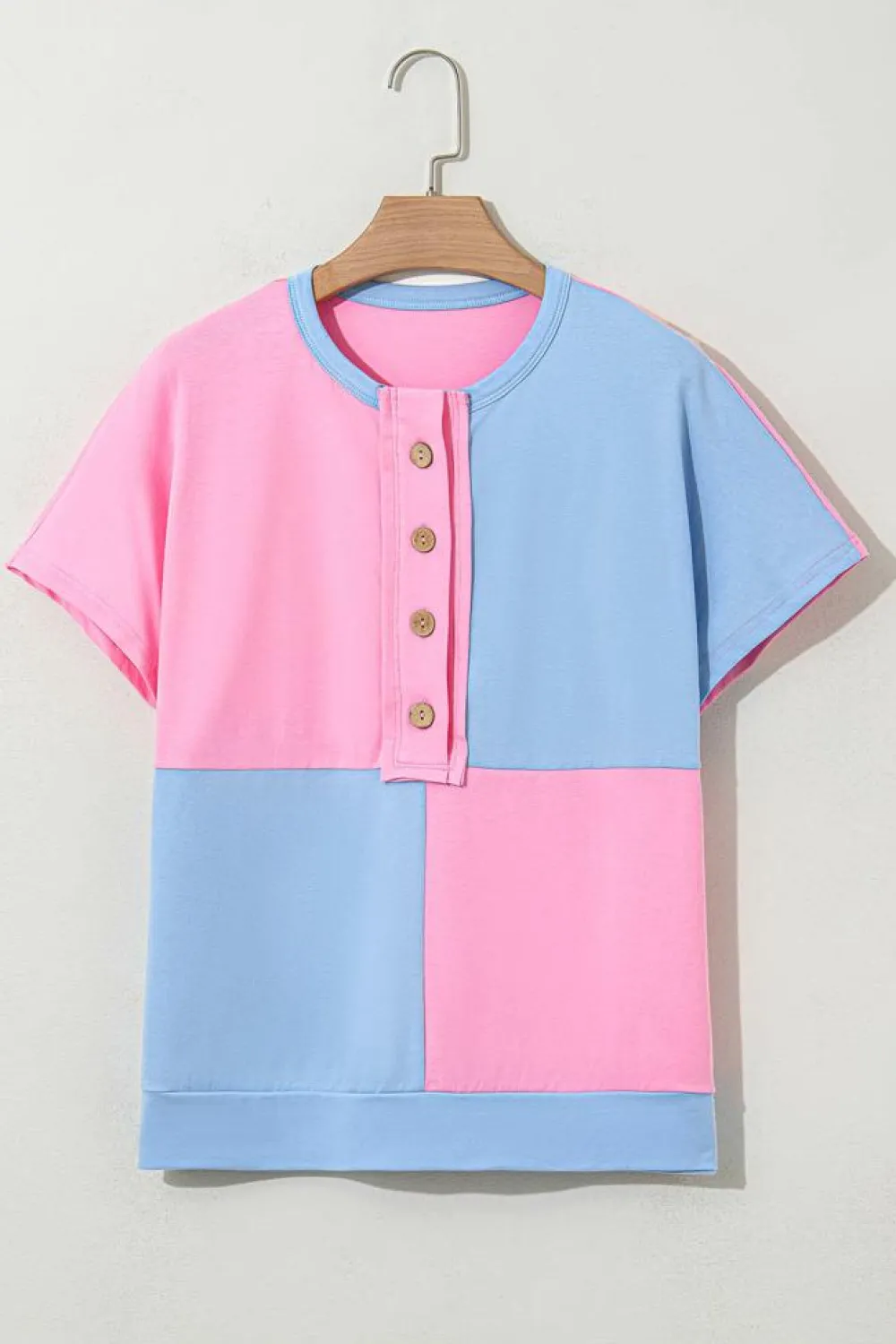 Hot Dear-Lover Two Tone Half Buttons Collared T Shirt Myosotis