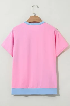 Hot Dear-Lover Two Tone Half Buttons Collared T Shirt Myosotis