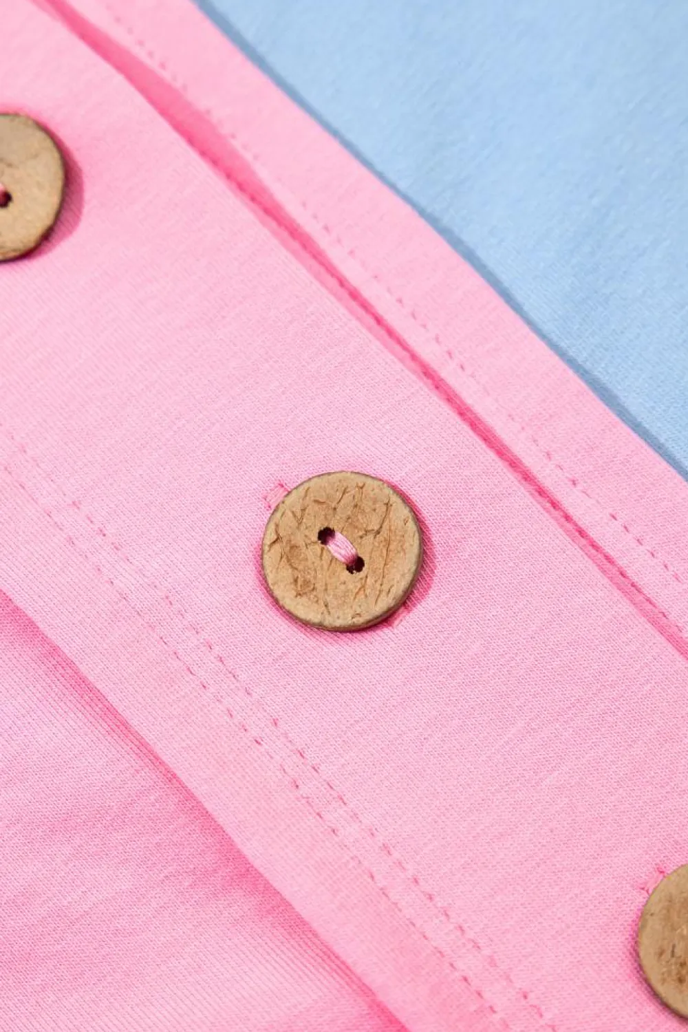 Hot Dear-Lover Two Tone Half Buttons Collared T Shirt Myosotis