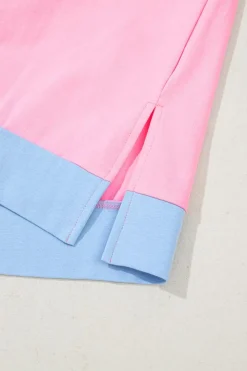 Hot Dear-Lover Two Tone Half Buttons Collared T Shirt Myosotis