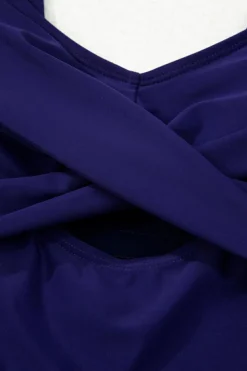 Discount Dear-Lover Adjustable Straps Cutout Ruched Knot Slit One Piece Swim Dress Navy Blue