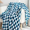 Discount Dear-Lover Checkerboard Printed Soft Throw Blanket 120*200cm Navy Blue