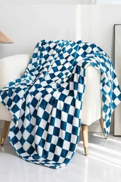 Discount Dear-Lover Checkerboard Printed Soft Throw Blanket 120*200cm Navy Blue