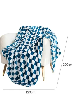 Discount Dear-Lover Checkerboard Printed Soft Throw Blanket 120*200cm Navy Blue
