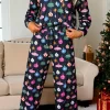 Hot Dear-Lover Colorful Christmas Lights Print Shirt and Pants Pajama Set Navy Blue