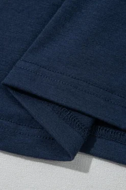 Clearance Dear-Lover Contrast Lace Raglan Sleeve Pleated Detail Shift Dress Navy Blue