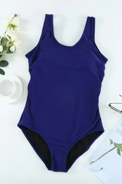 Best Dear-Lover Criss Cross Back One Piece Swimsuit Navy Blue