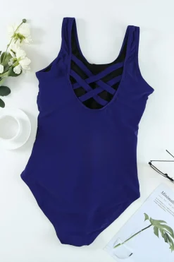 Best Dear-Lover Criss Cross Back One Piece Swimsuit Navy Blue