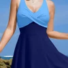 Outlet Dear-Lover Crisscross Straps Tie Back Flared One Piece Swimsuit Navy Blue