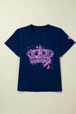 Online Dear-Lover Crown Graphic Crew Neck T Shirt Navy Blue